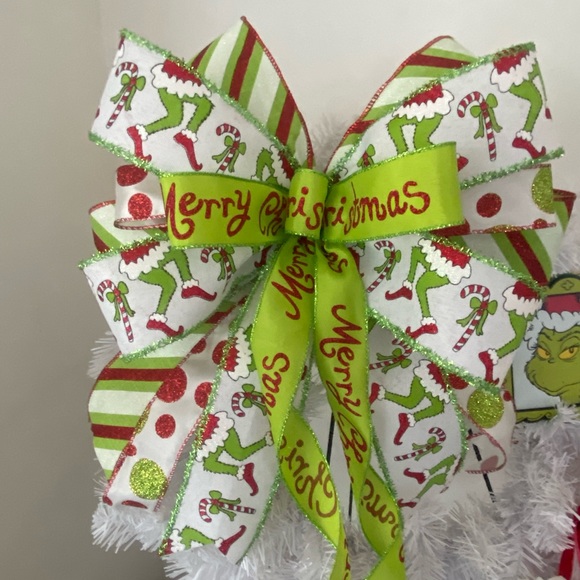 Christmas Grinch Wreath bow,Candy Cane,Christmas Tree topper,Christmas Decor - Picture 8 of 11